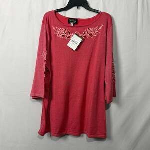NWT Bob Mackie Wearable Art Sz 3X Coral Pink Metallic Knit Top
